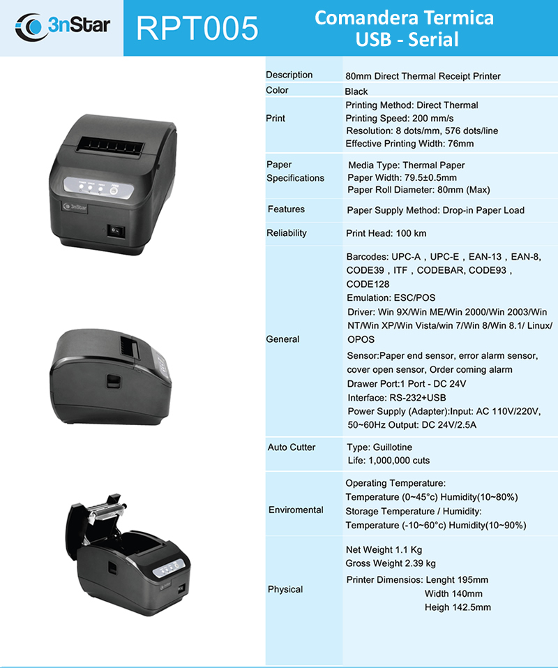 Comandera Impresora Térmica Ticket 3nstar Rpt005 Usb Cordob en Córdoba Vende